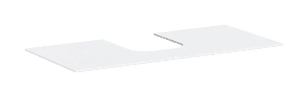 Weiße Konsolenplatte von Hansgrohe mit mittigem Ausschnitt, geeignet für einen Aufsatzwaschtisch. Die Oberfläche ist geschliffen und bietet eine klare Form.